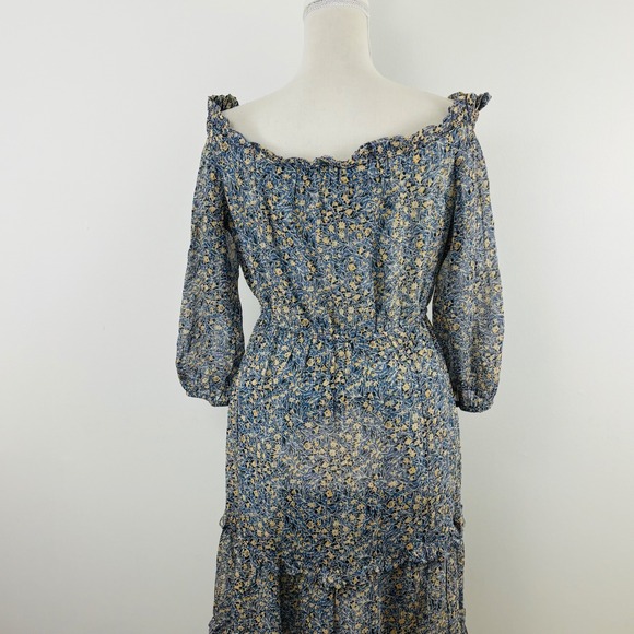 Anthropologie Kira Floral Off The Shoulder Tiered Midi Dress Blue Yellow Size 4 - Picture 6 of 10